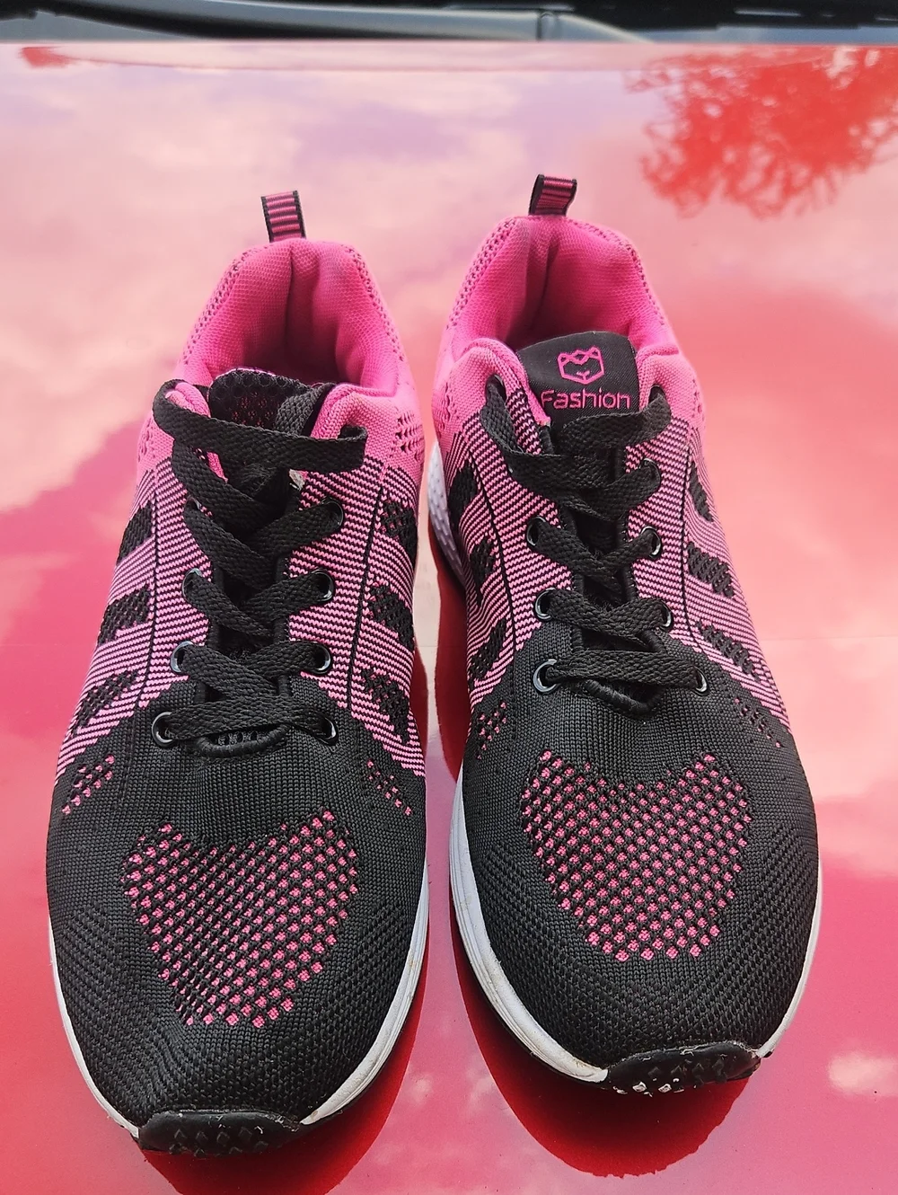 Women's Pink & Black Knit Athletic Sneakers